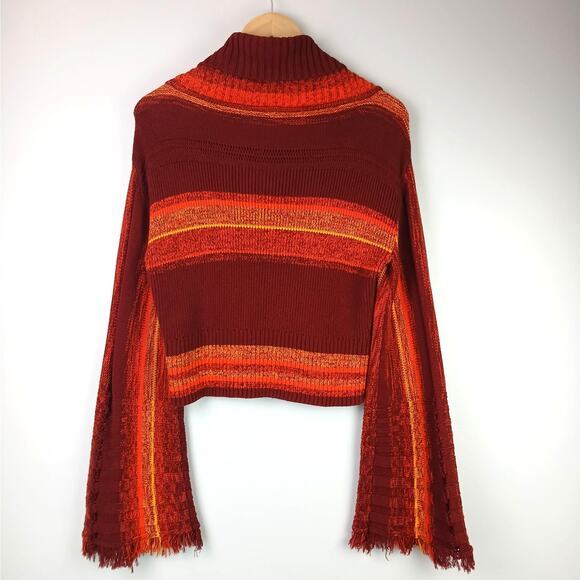 Free People SZ M Close To Me Pullover Cowel Neck Striped Sweater In Berry Boho - Picture 4 of 6